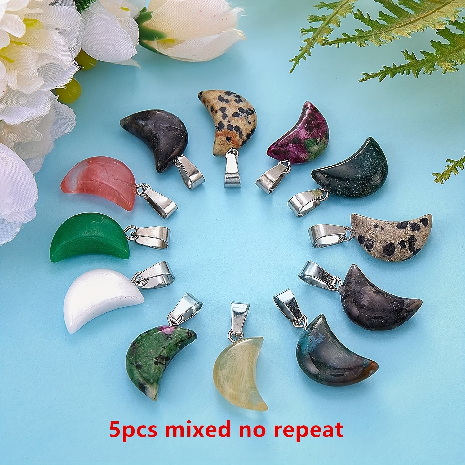 5pcs Crescent Stone Pendant Moon Gemstone Charms