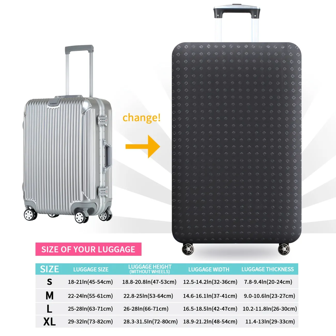 Black Embossed Travel Suitcase Protector, Elastic Protective Washable  Thickened Double-sided Polyester, Ammonia Luggage Cover With Concealed  Zipper Suitable For - Temu