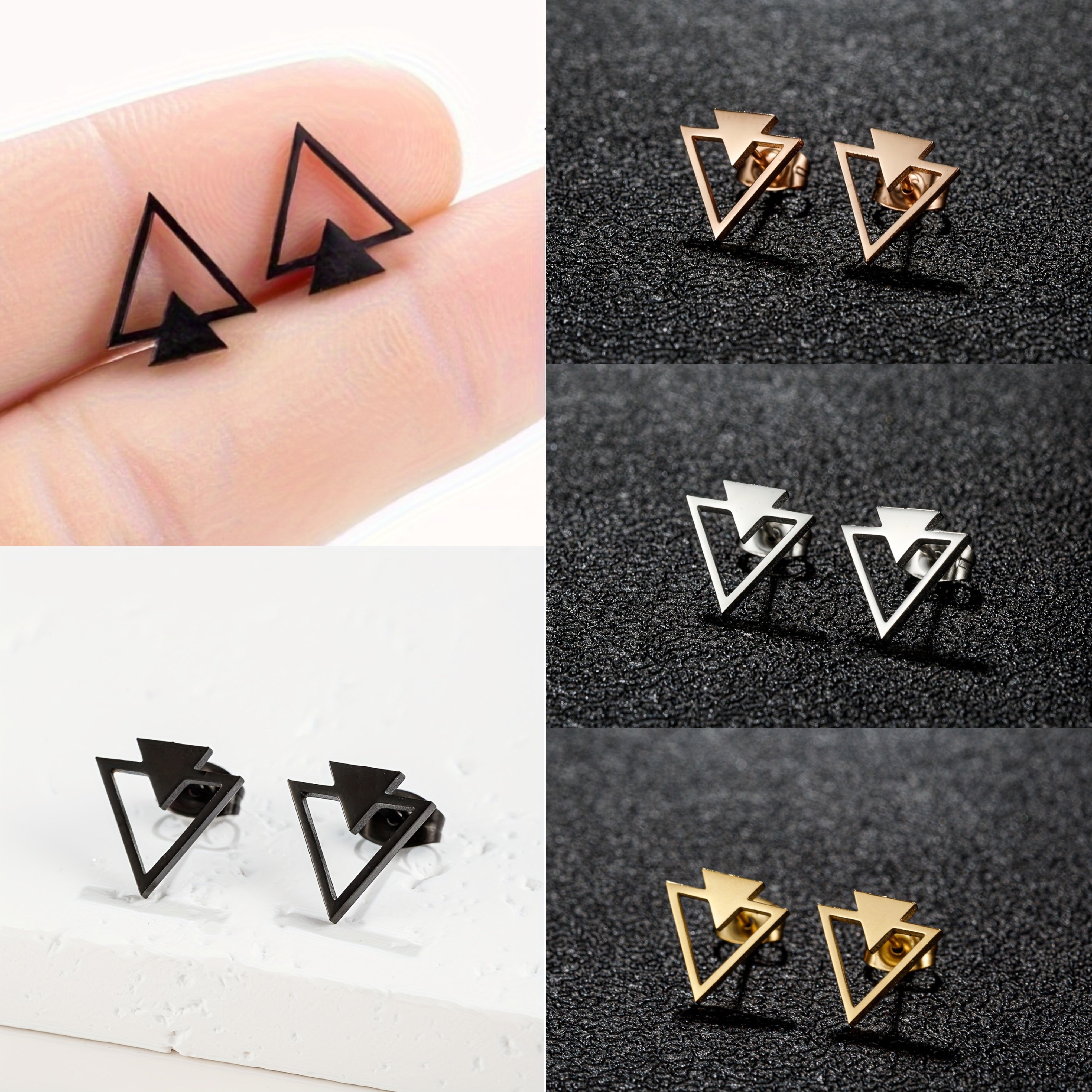 

1pair/4pairs Punk Stainless Steel Triangle Stud Earrings, Hip Hop Geometric Jewelry Earrings