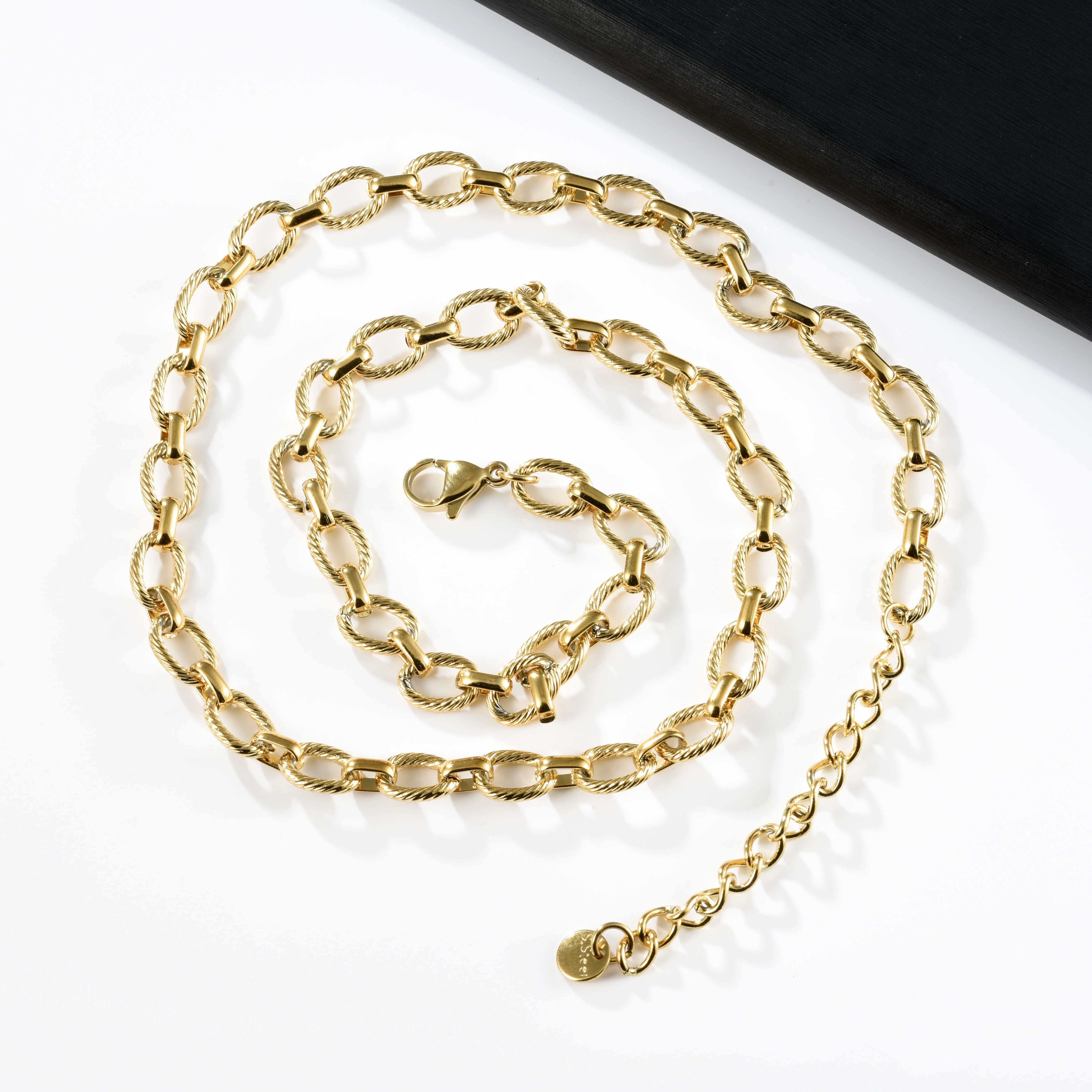 Stainless Steel Golden Color Oval Embossing Chains - Temu