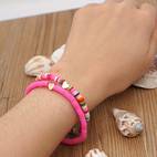 7pcs mini love heart beaded anklet set with colorful clay beads ladies elastic ankle bracelet set