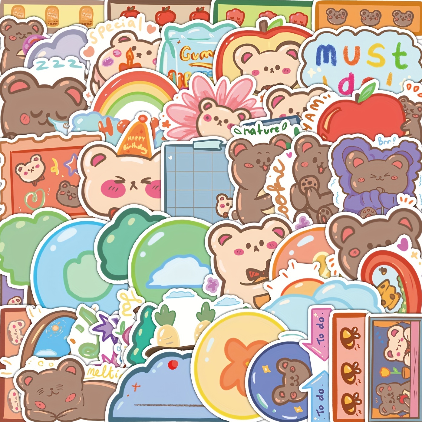 50sheets Charming Brown Bear Sticker Decor Laptop Guitar Water Cup Storage  Box Waterproof Sticker - Toys & Games - Temu