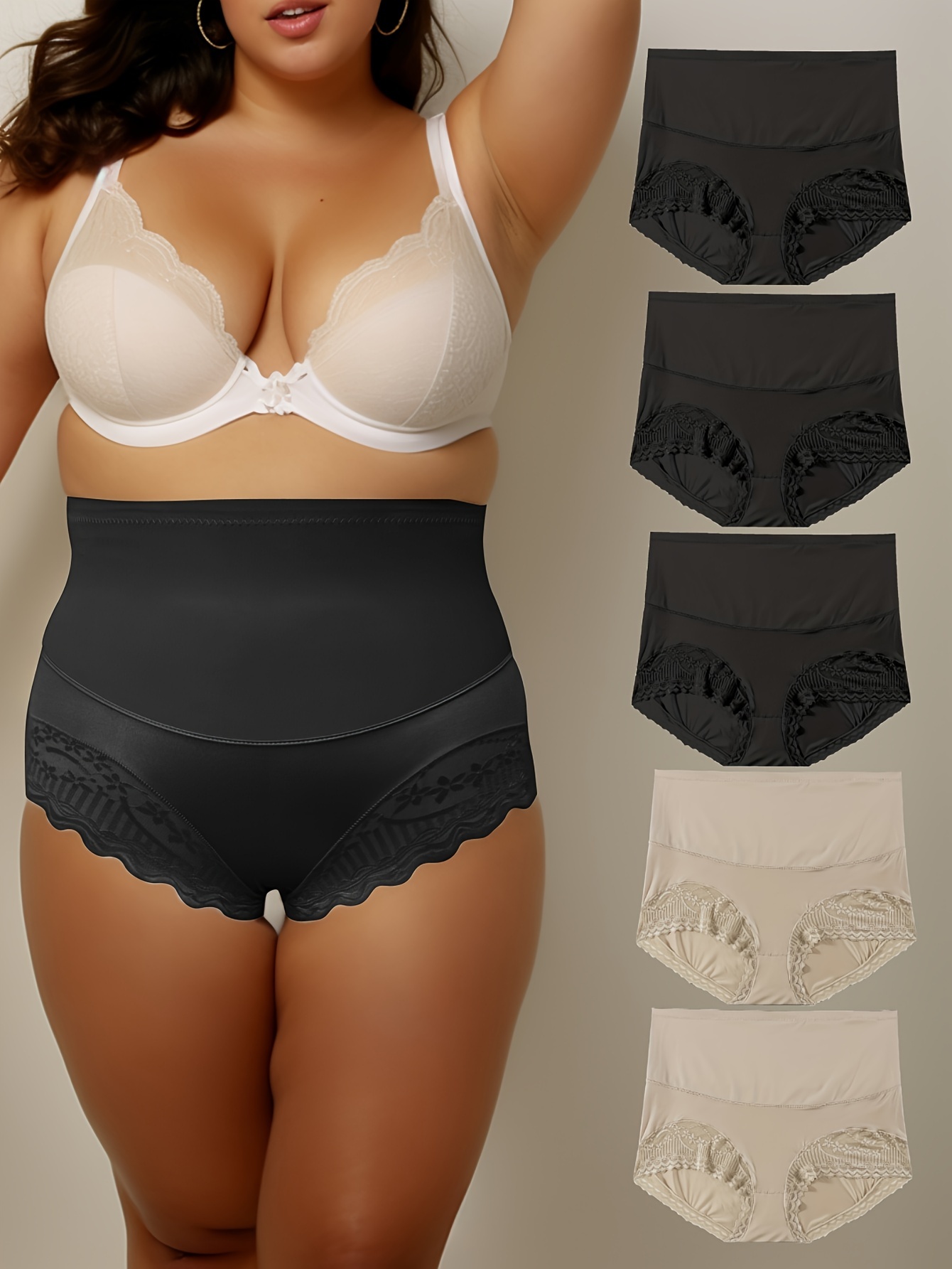 Plus Size Elegant Panties Set Women's Plus Contrast Lace - Temu