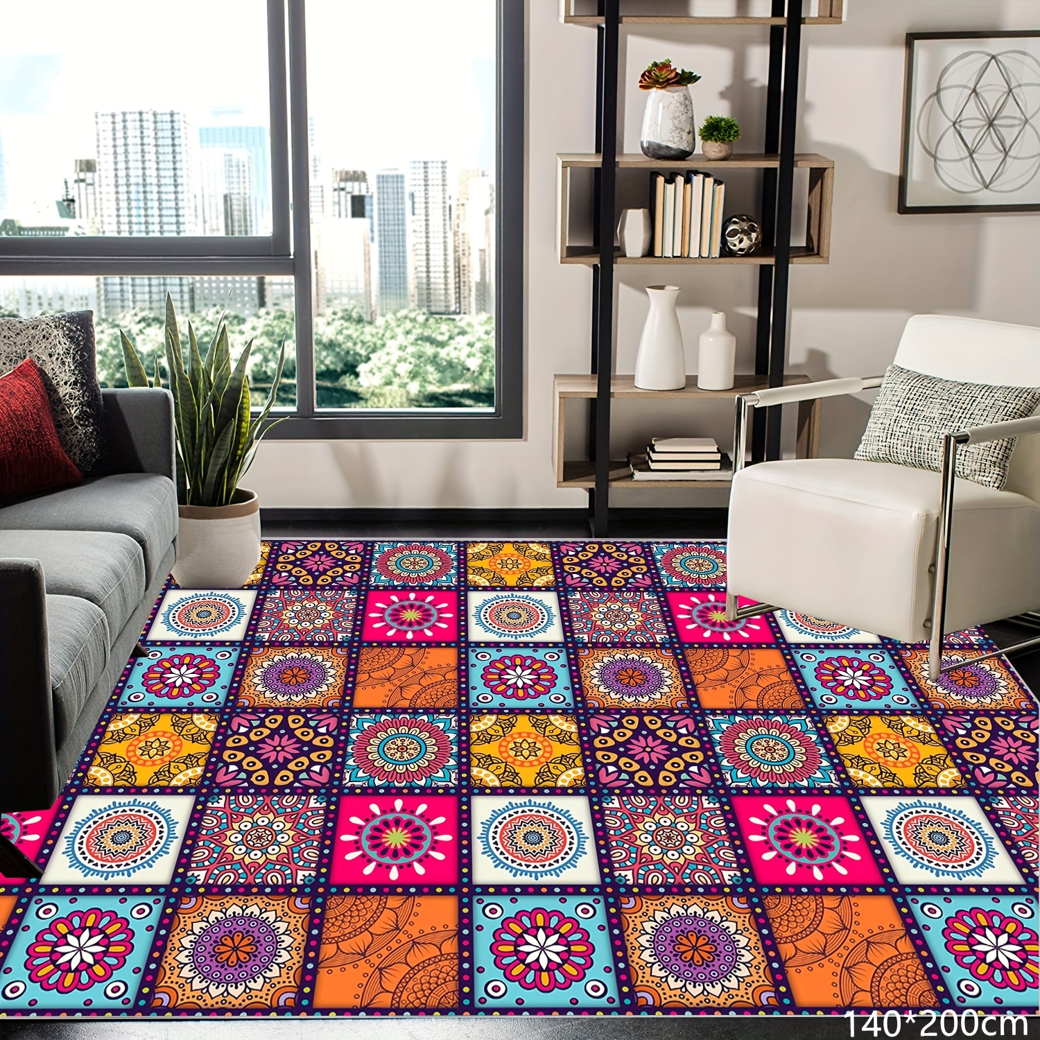 Large Carpet Floor Mat In Bohemian Style Colorful Soft - Temu