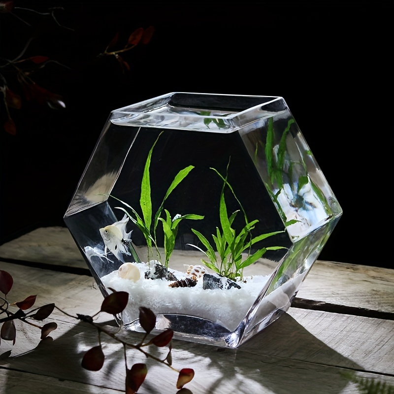 Creative Hexagonal Glass Fish Tank Fish Bowl Vase Desktop Fish Tank  Transparent Small Fish Tank