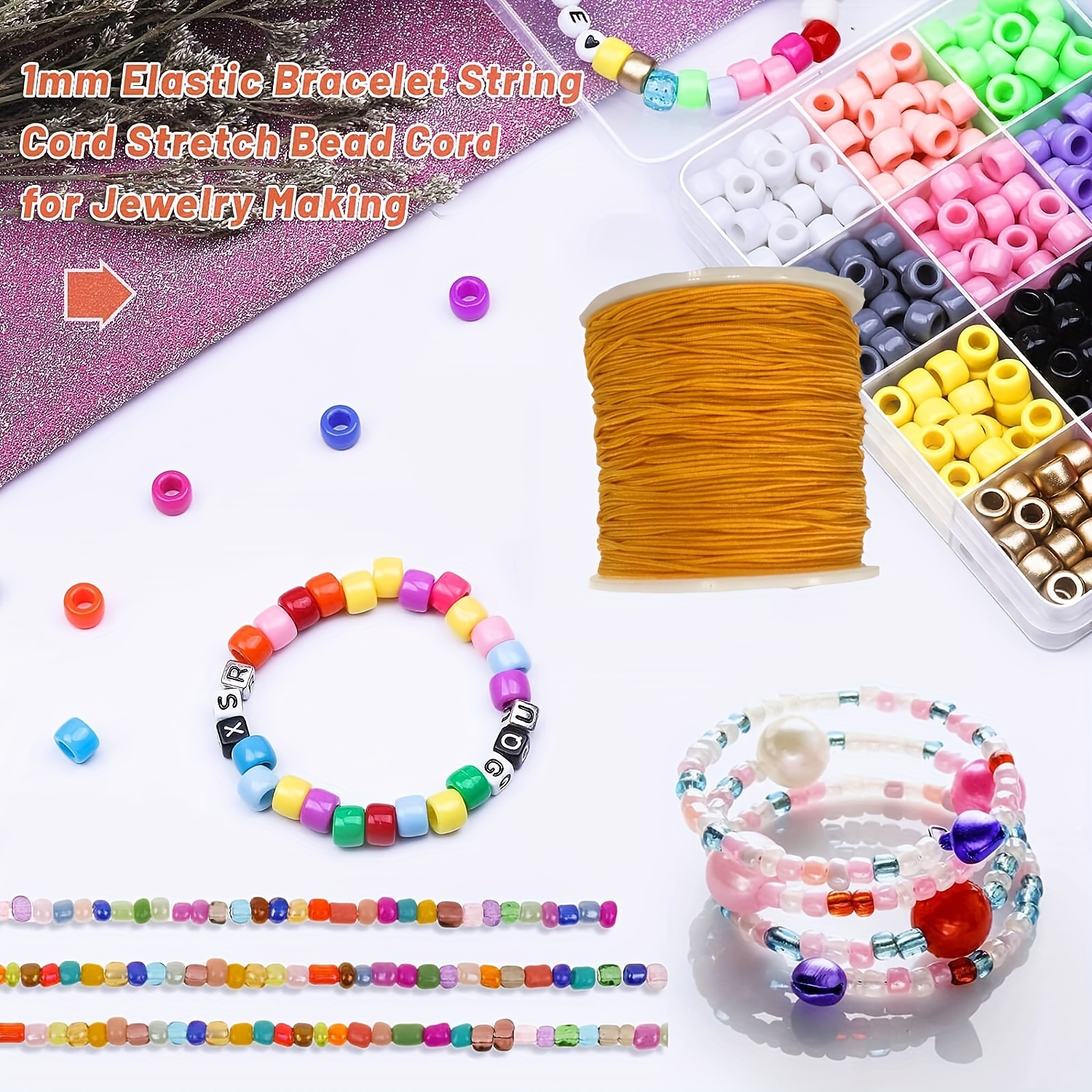 2 Pieces 60m/roll Beading Thread Jewelry Making Elastic Beading Cord DIY  Thread for Wristband Bracelet Necklace Anklet, White