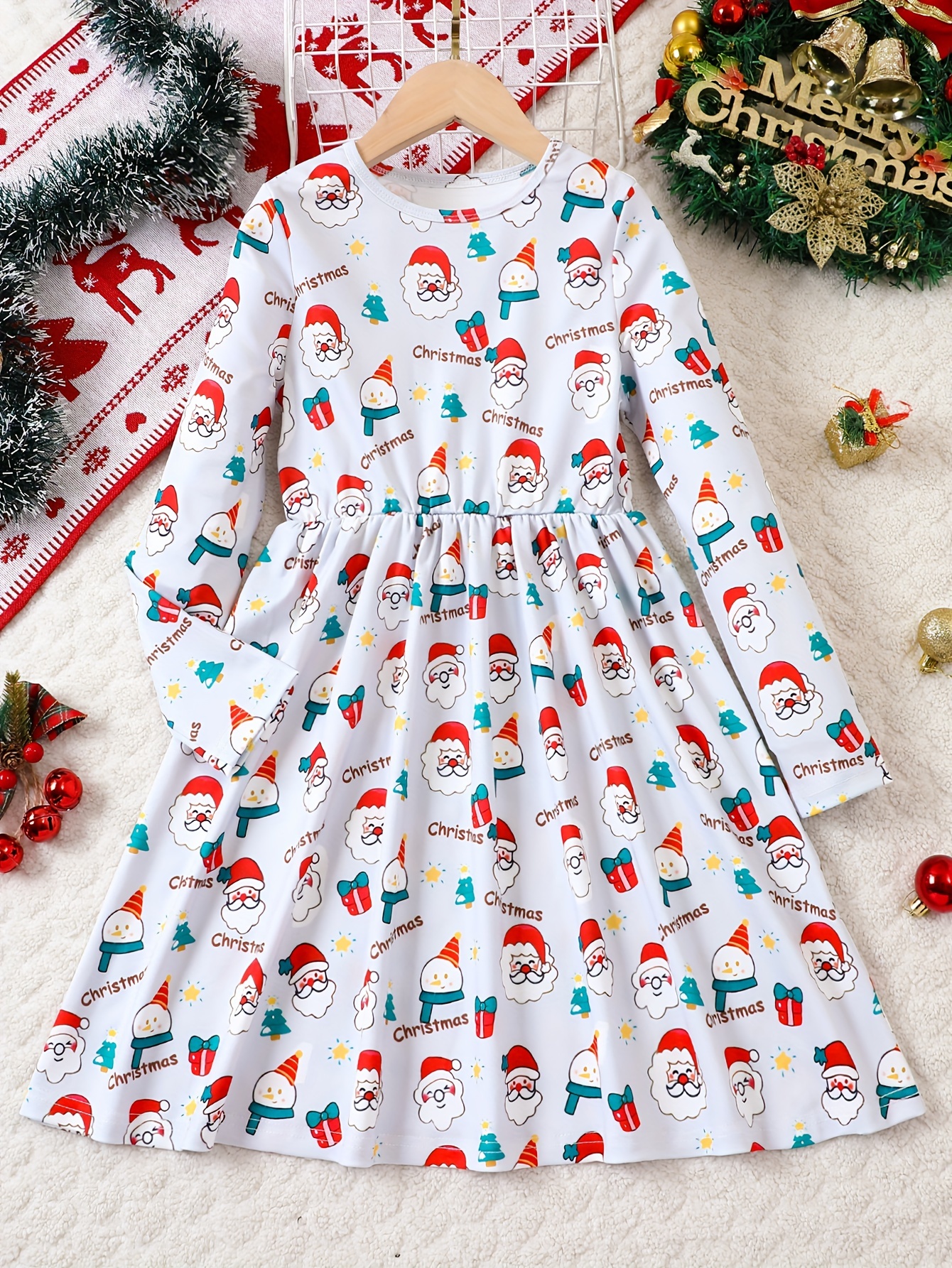 Hello Enjoy christmas dress girl Casual santa claus girls clothes whit – Si  and me