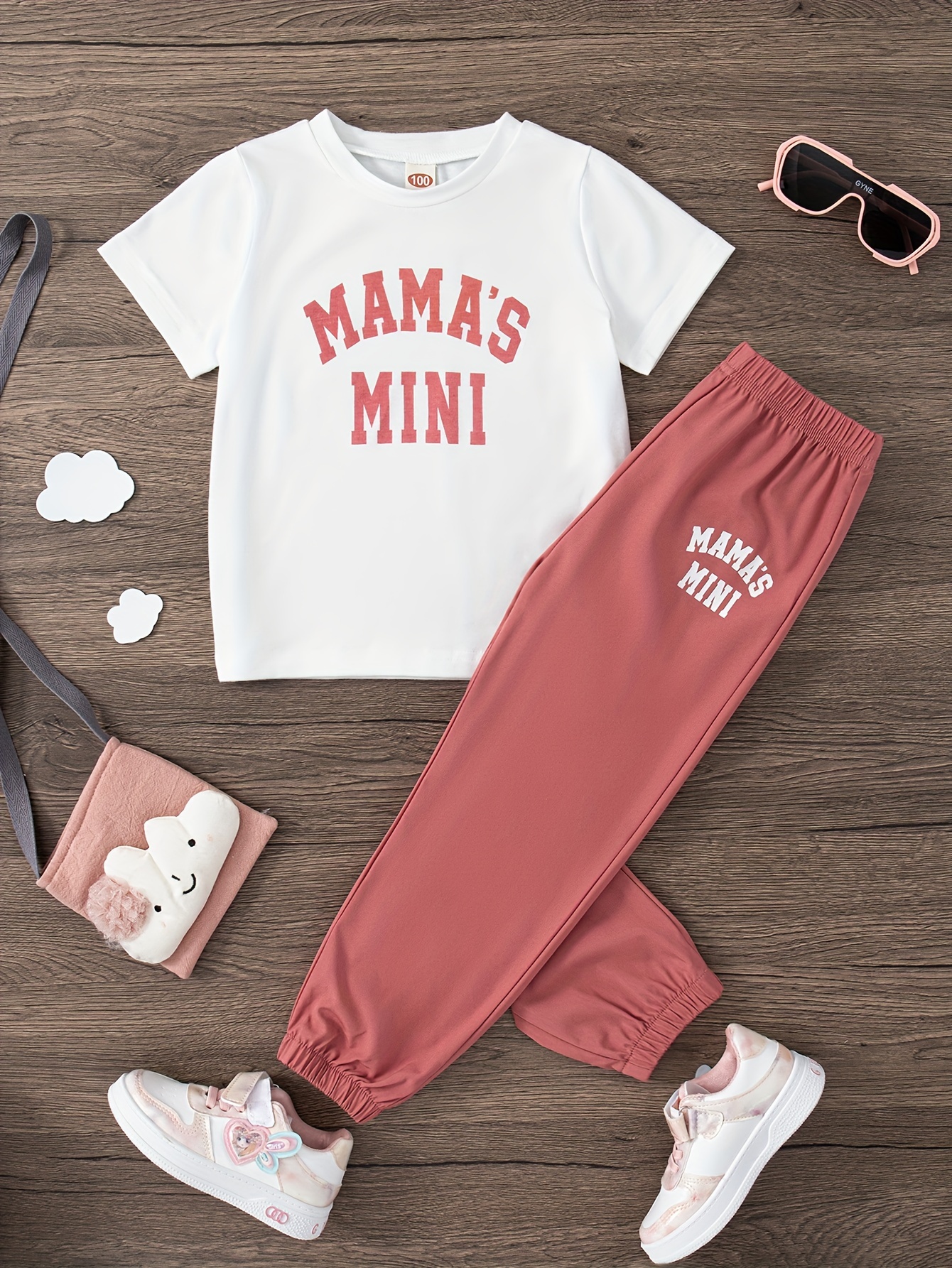 Personalised Kids T-shirt and Leggings Set. Girls Summer Outfit. Pink.  Blue. Tan