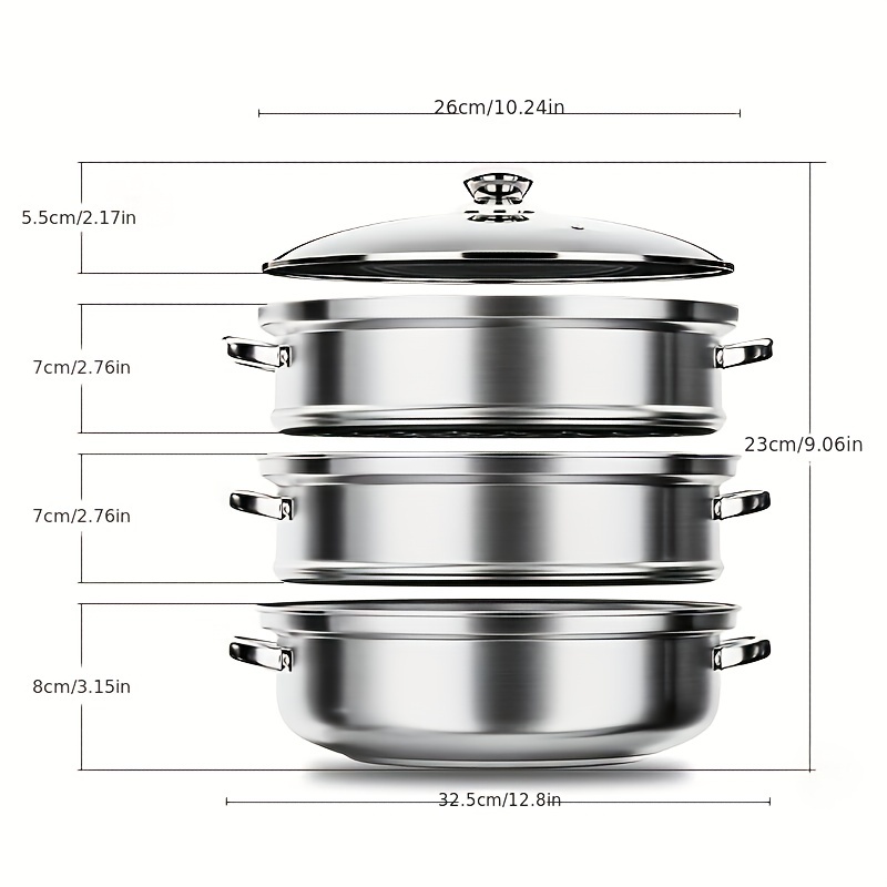 Jovely Dio Bacco - Juego de ollas de vapor de acero inoxidable de 10.6  pulgadas (10.6 in) para cocinar con forro de vapor de algodón puro puro  natural