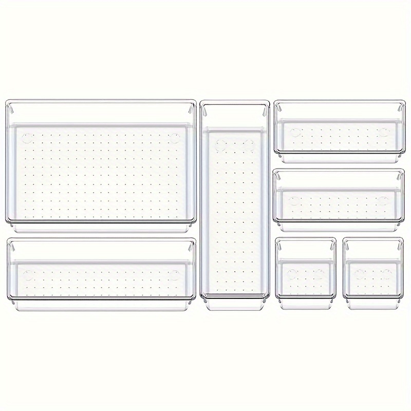 

7/11/18pcs Clear Plastic Drawer Organizers Set, 4-size Versatile Bathroom And Vanity Drawer Organizer Trays, Storage Bins For Makeup, Bedroom, Kitchen Gadgets Utensils And Office