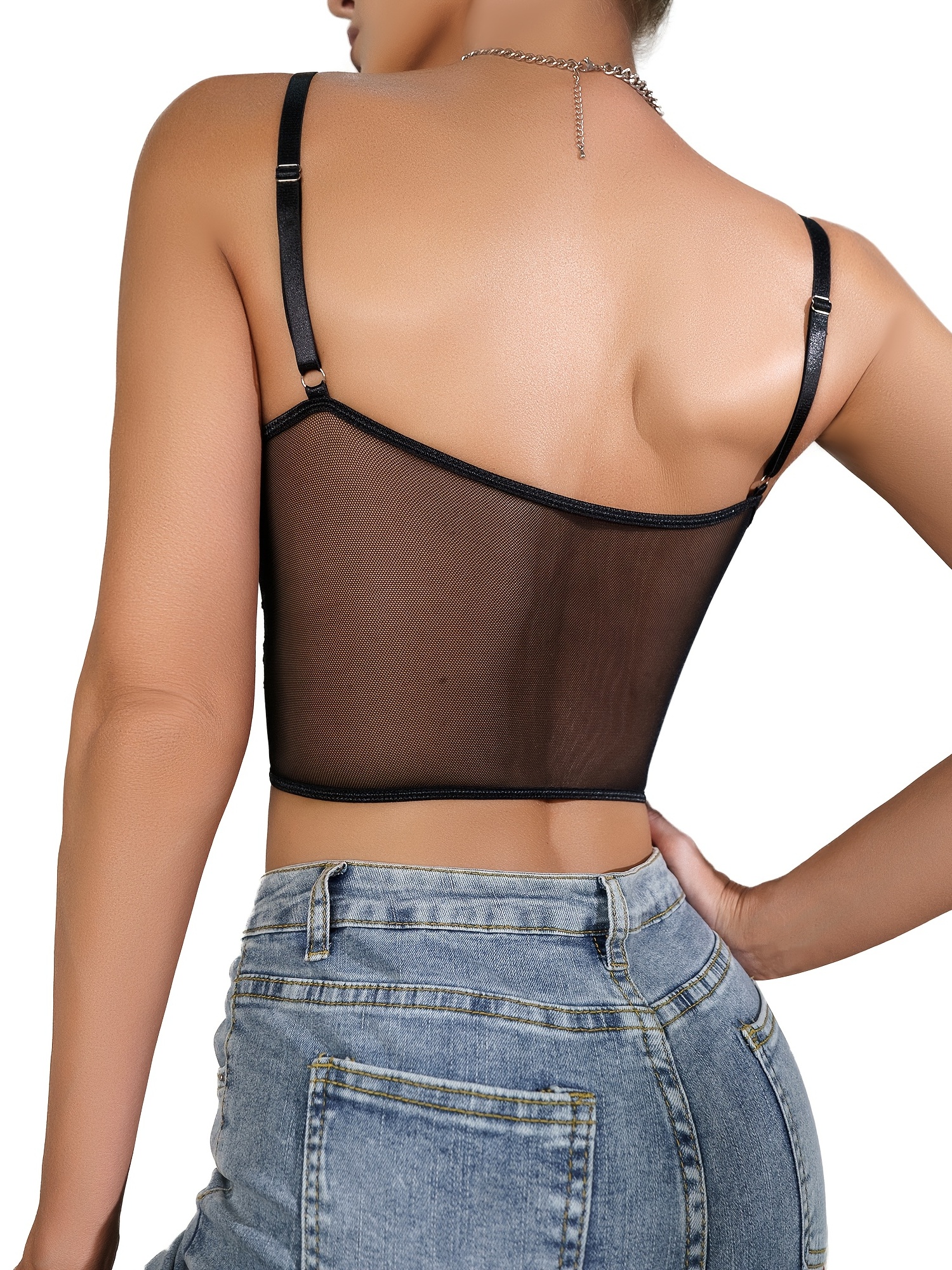 Lady Lace Lingerie Bra Bralette Vest Crop Tops Underwear Cami Tank  Sleepwear - Black
