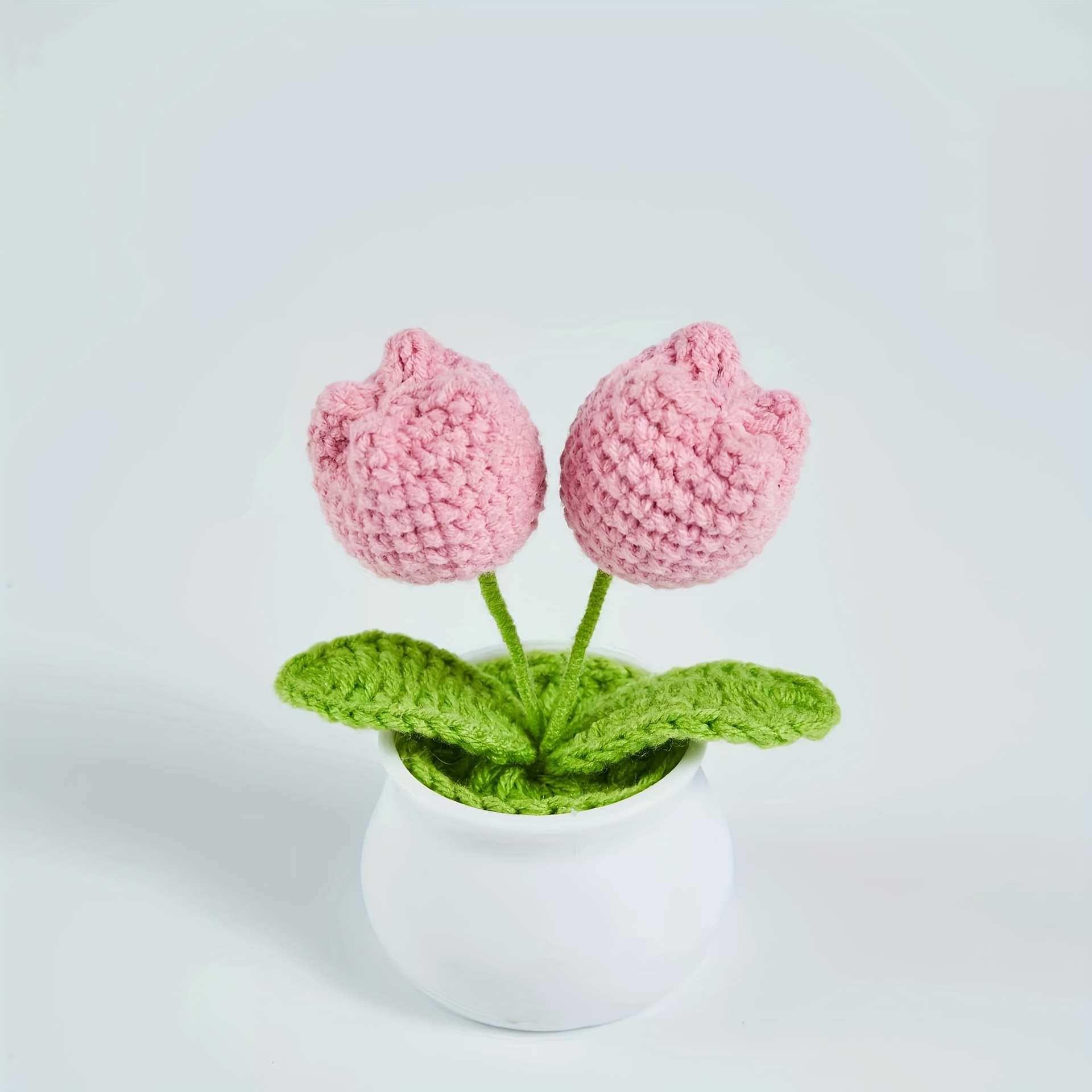 1pc Tulip Hand-Woven Simulation Flower Potted -  Finished Woolen Crochet Desktop Decoration Ornaments