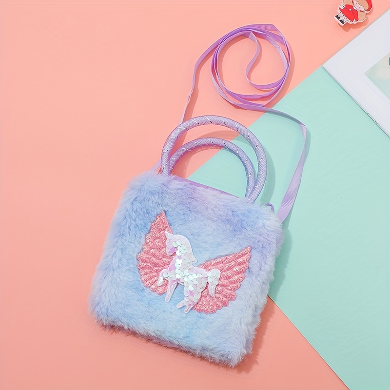 1pc Bolso Hombro Unicornio Niña Bolso Cruzado Peluche Lindo - Temu