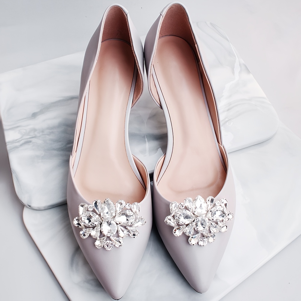 HANSAMU 2 Pcs Rhinestone Shoe Clips for Pumps, Crystal Bridal Shoe Buckles  Clips Shoe Decoration Charms,Decorative Shoe Clips for Wedding Party