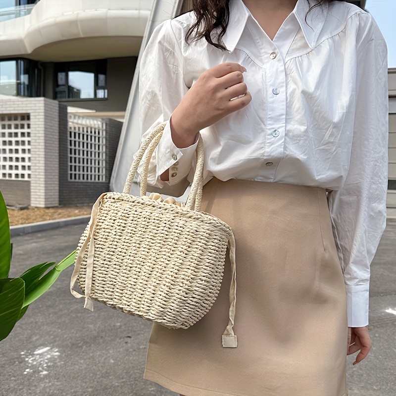 Rattan Woven Handbag Boho Style Straw Tote Satchel Purse