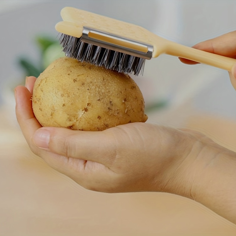 Vegetable Cleaner Brush Fruit Scrubber Brush Good Grip Long Handle Food  Cleaning Brush Multifunctional Kitchen Gadgets with Peeler Veggie Wash  Brush