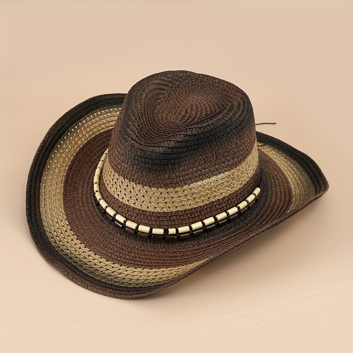 Straw Cowboy Hat Boho Jazz Sun Hat Unisex Western Cowgirl Hat