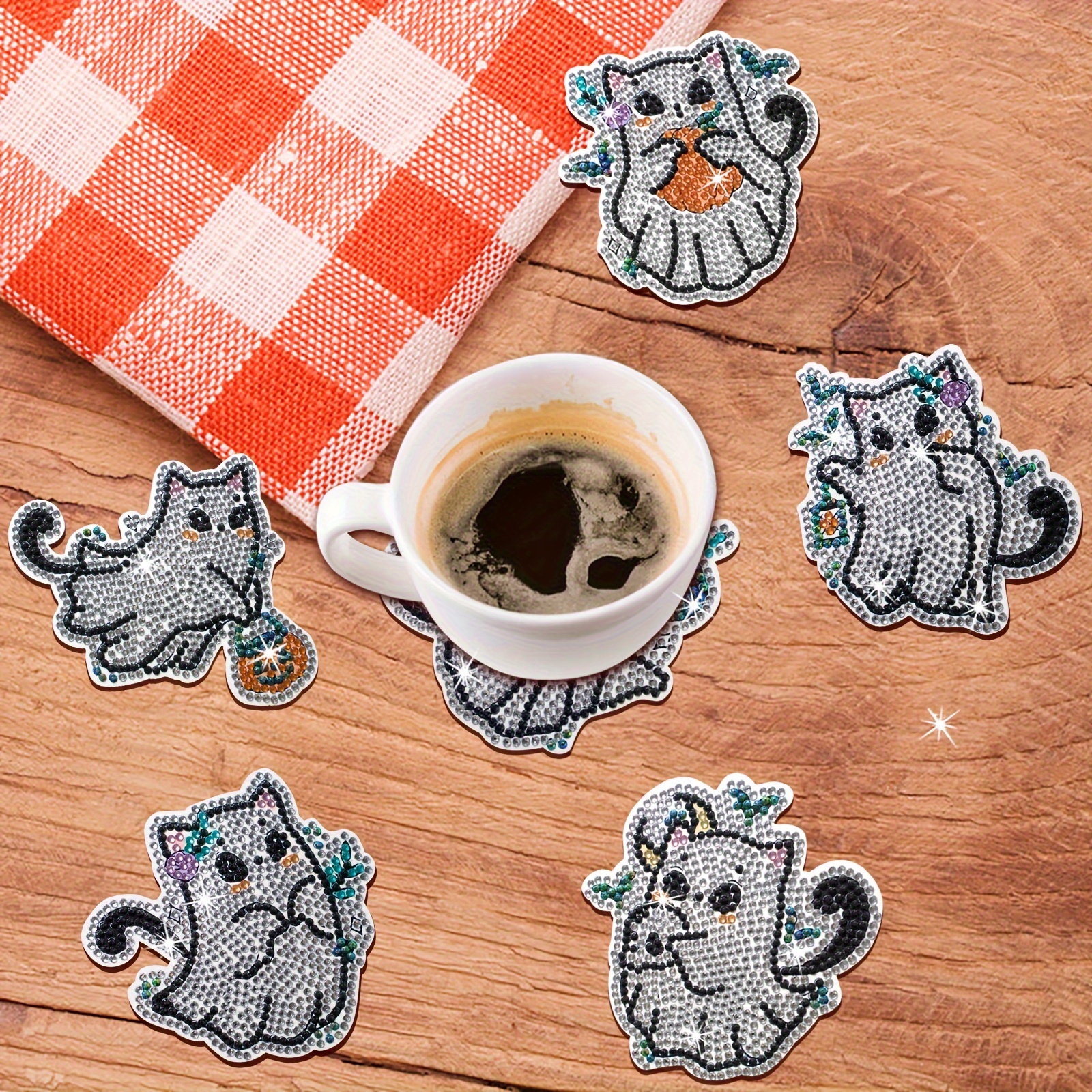 Halloween Magic Cat Diamond Painting Coasters With - Temu