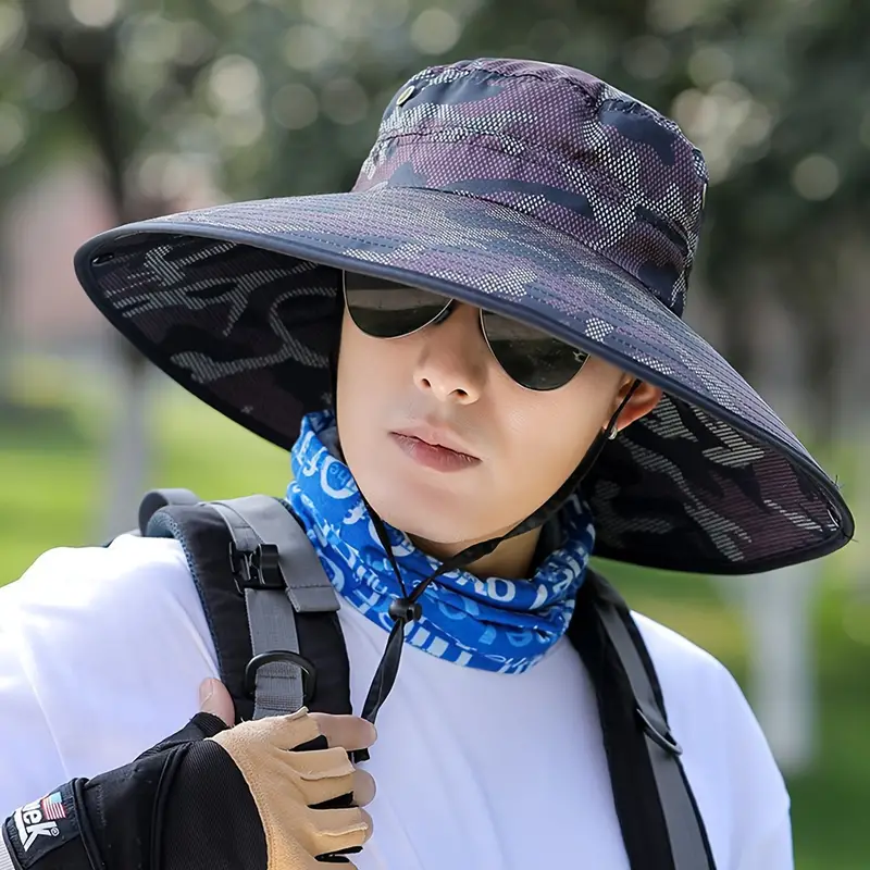 Men's Summer Large Brim Fishing Hat With Uv - Temu
