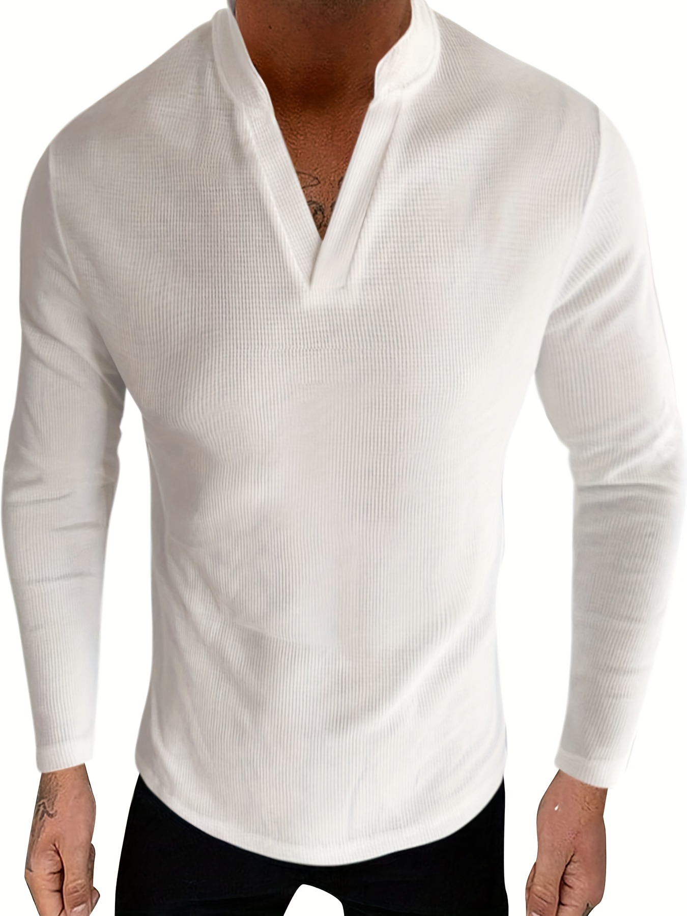 Men's Long Sleeve T Shirt Solid Color V Neck T Shirt Sports Casual