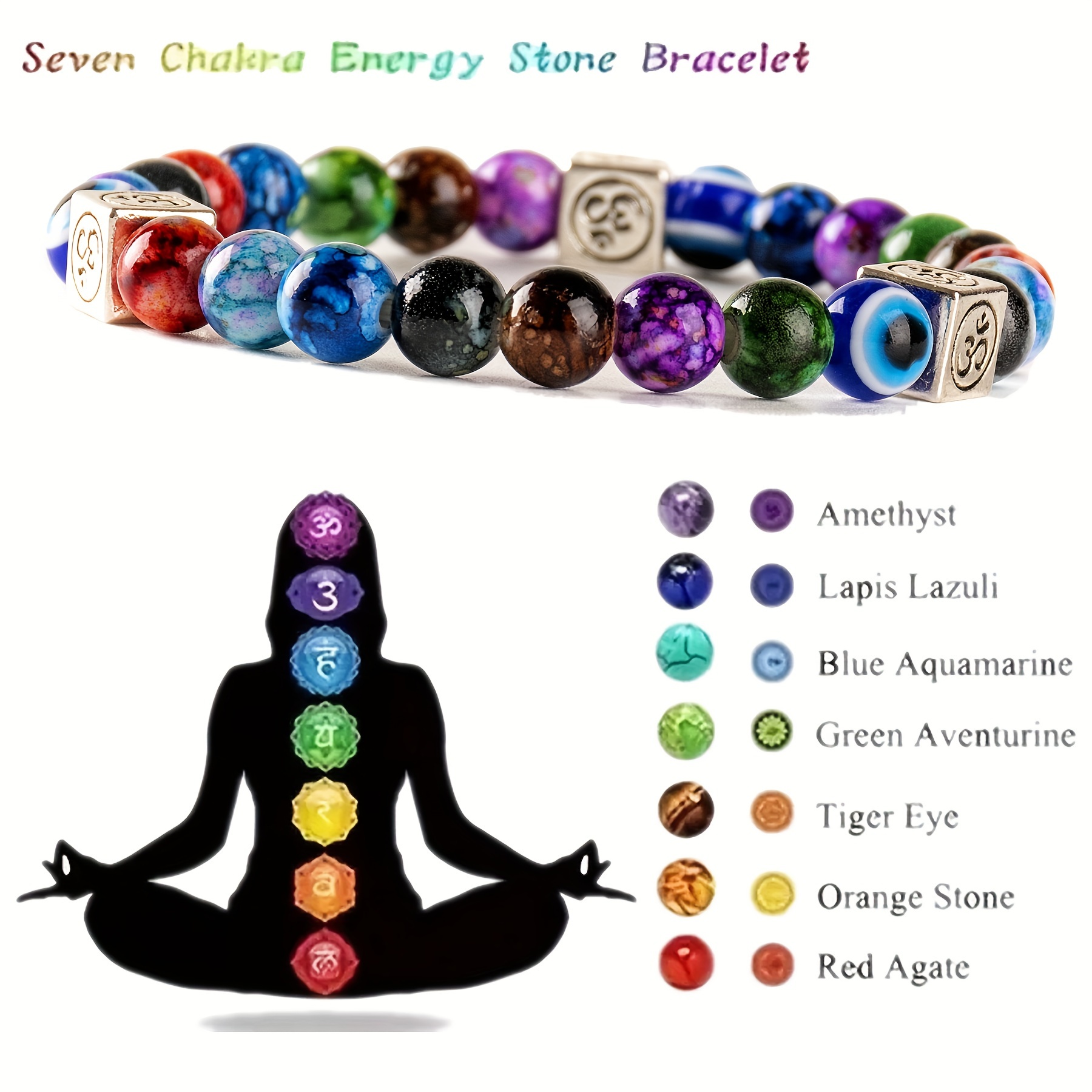 7 Chakra Reiki Bracelet Yoga Balance Energy Volcanic Stone - Temu