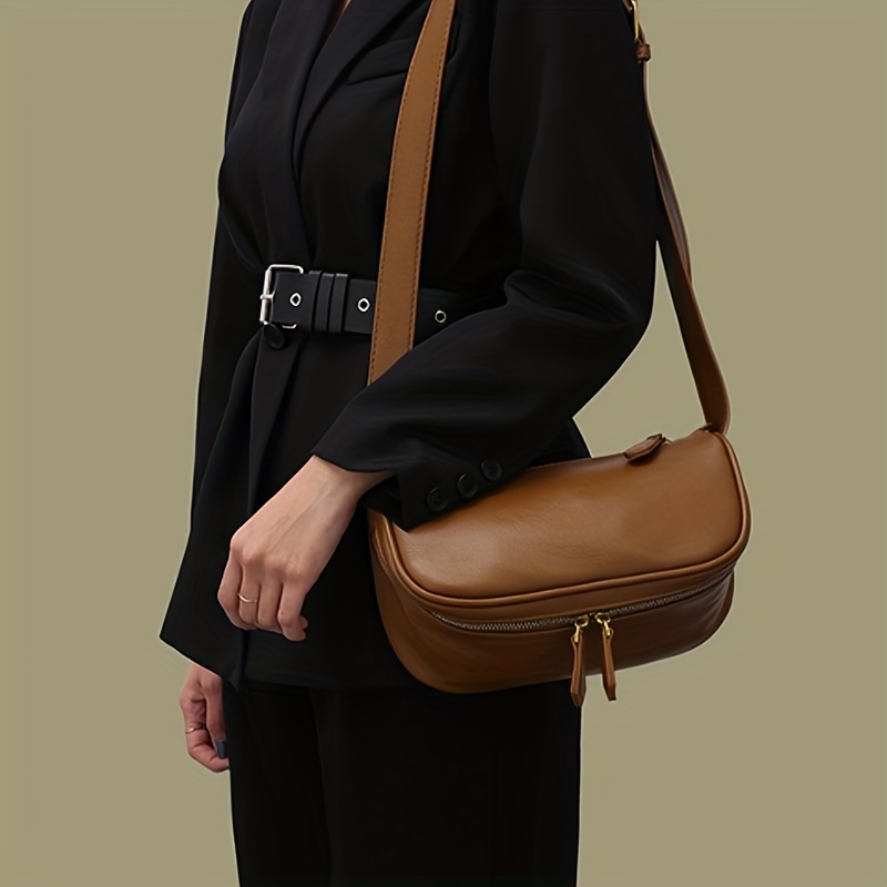 PICARD womens brown textured leather vintage medium size crossbody handbag  purse