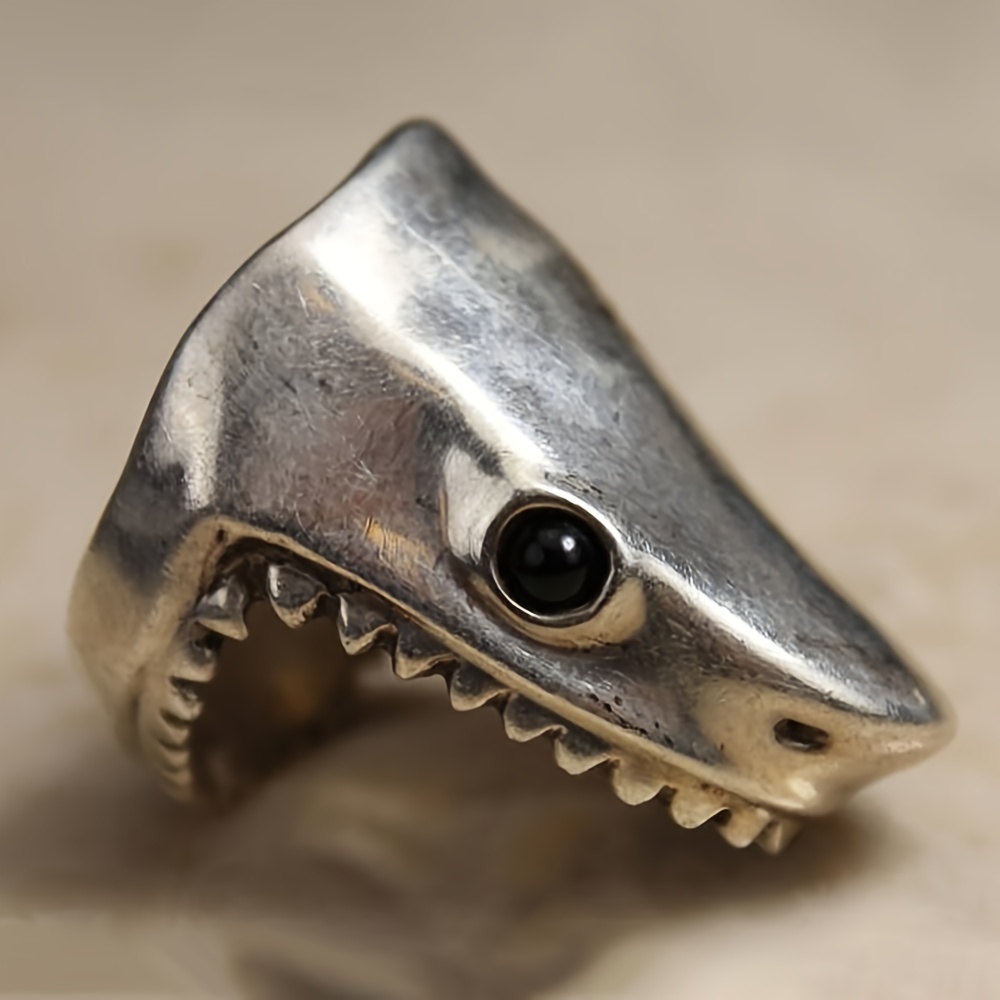 Men's Open Mouth Shark Ring Trendy Funky Jewelry - Temu