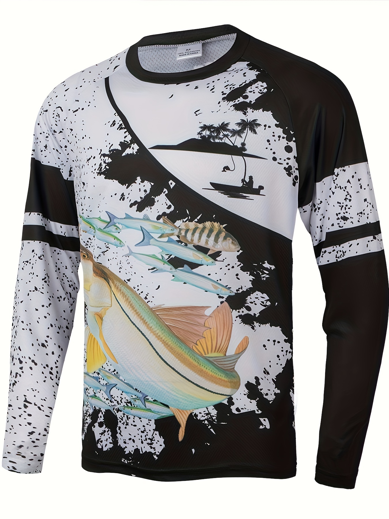 Men's Fish Pattern T-shirt, Anti-UV Sunscreen Sun Protection Fishing Shirt  Breathable Quick Dry Fishing Jersey For Trekking Running Fishing Mountainee