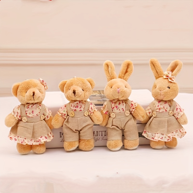 

2pcs, Burlap Couple Bear Plush Doll Keychain Couple Rabbit Plush Pendant Schoolbag Bag Small Ornament Cloth Doll, Couple Gift Memorial