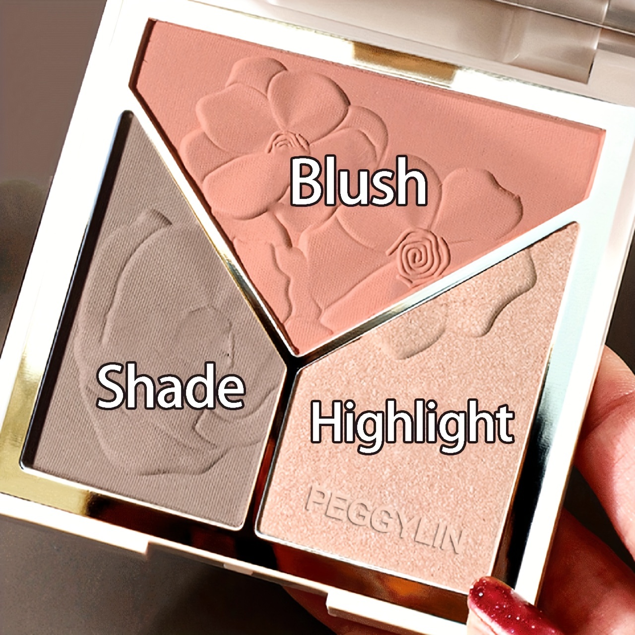 3in1 Contour Palette, Highlighter, Powder Blush, Create Natural Facial Color, Matte Waterproof