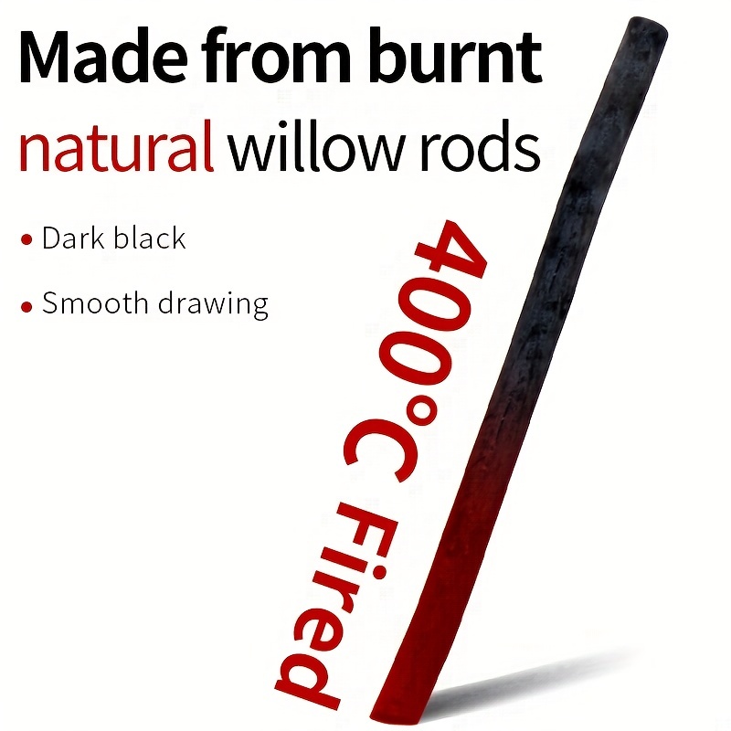 E-outstanding Charcoal Sticks 25PCS 7-9mm Dia Black Vine Willow Sketch  Charcoal Pencils for Drawing, Sketching and Fine Art,Compressed Charcoal