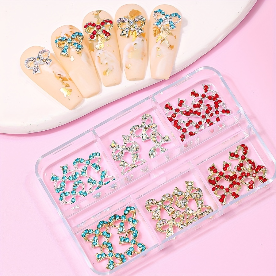 3D Zircon Bow Nail Charms Nail Art Rhinestones Pearls Metal Alloy Bow Nail  Jewelry Accessories For Nail Art Decorations, 2 Pcs