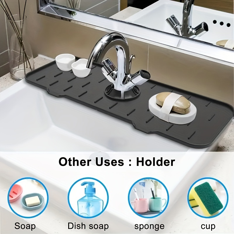 1pc Kitchen Sink Mat, Bathroom Countertop Mat, Self-Draining, Non-Slip,  Non-Stick, Silicone Dish Drying Mat