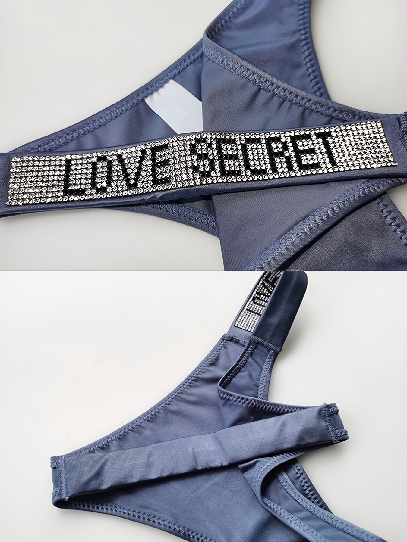 Victoria's Secret Very Sexy Shine Chain V-string Panty Blue Size Large NWT  