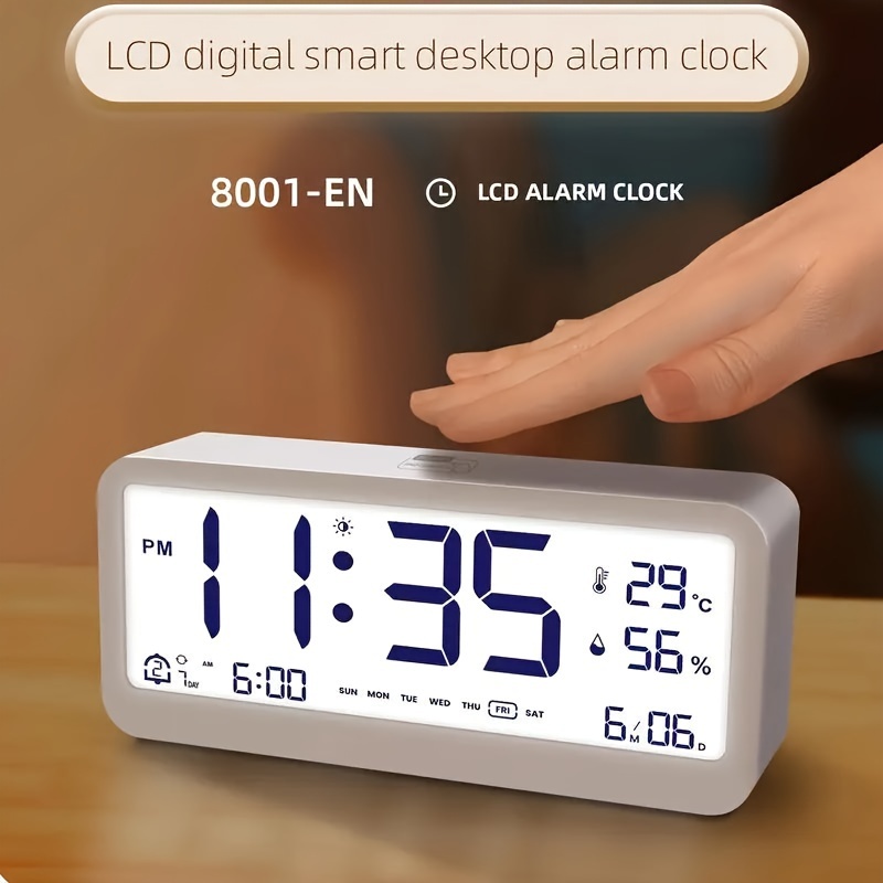 Digitaler Wecker Dual Alar mit Anzeige Temperatur und Datum, einstellbare  Helligkeit für Schlafzimmer, Kinder, Reisen, Badezimmer, Schreibtisch  (grau)