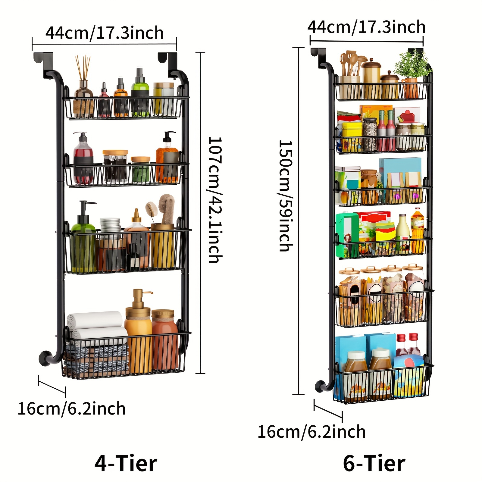  VIVSOL Organizador de despensa de 6 niveles con 4 + 2 cestas  completas, estante de especias colgante de metal resistente para organizador  de puerta de despensa, organizador de cocina, organizador de 