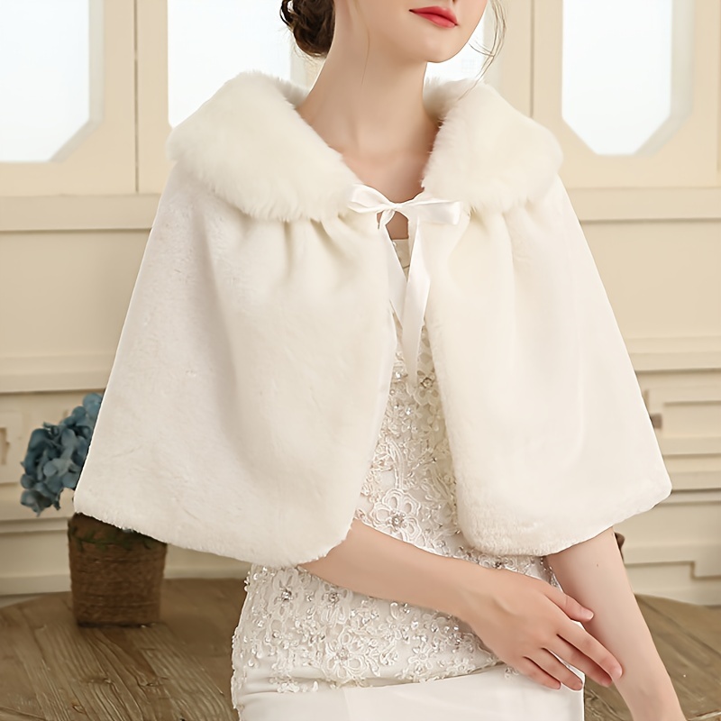 Elegant Faux Fur Collar Shawl Solid Color Thick Warm Lace - Temu