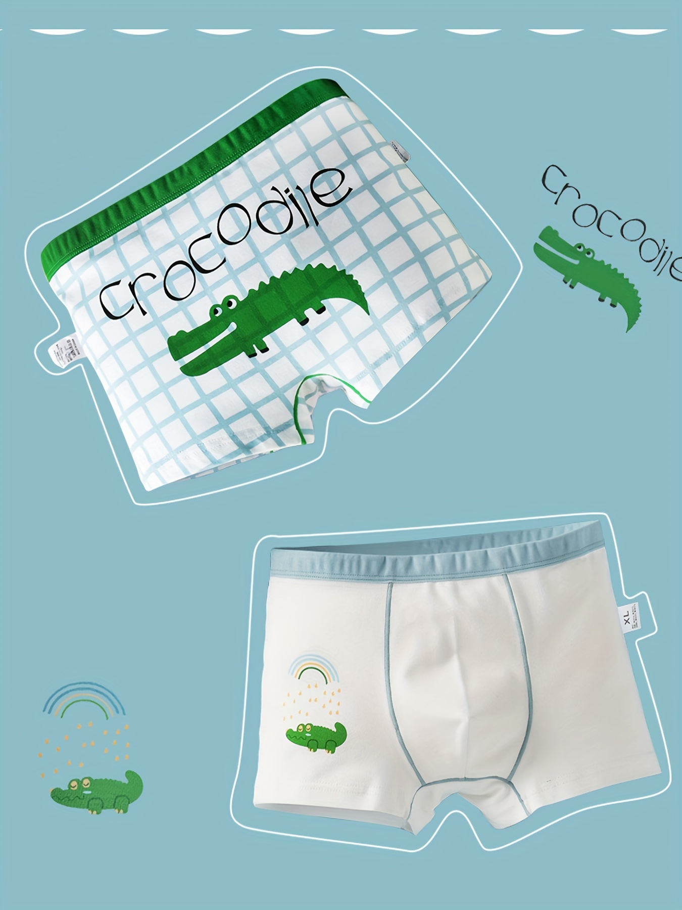 Boys Cartoon Crocodile Plaid Boxer Briefs Underwear Soft - Temu Italy