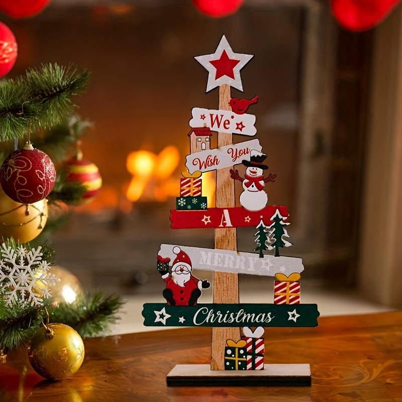 Christmas Tree Santa Claus Diy Decoration Wooden Christmas - Temu