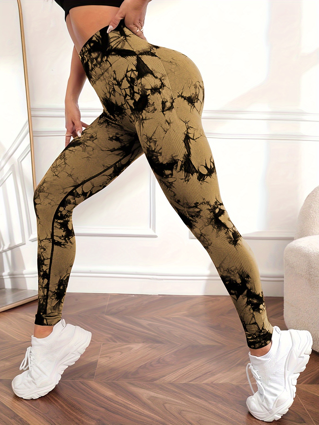 Pantalones de yoga de alta elasticidad con estampado tie dye, leggings  deportivos para correr y hacer ejercicio, ropa deportiva para mujeres