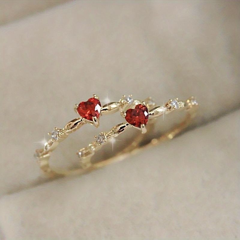 Exquisite Golden Heart Rhinestone Thin Ring for Women Bridal Romantic Proposal Engagement Ring Jewerly
