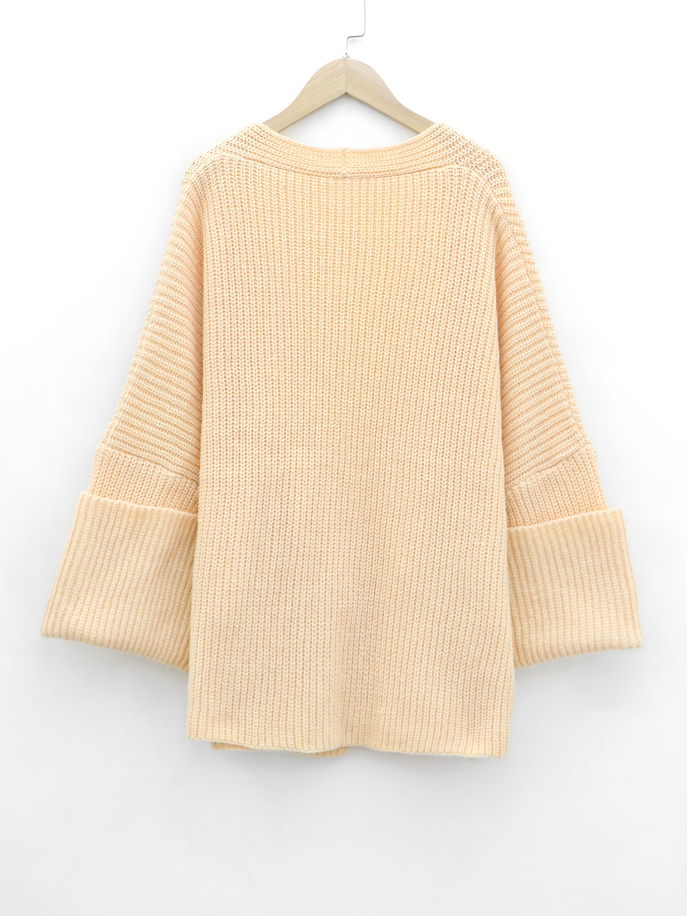 Solid Long Sleeve Open Front Cardigan With Pockets