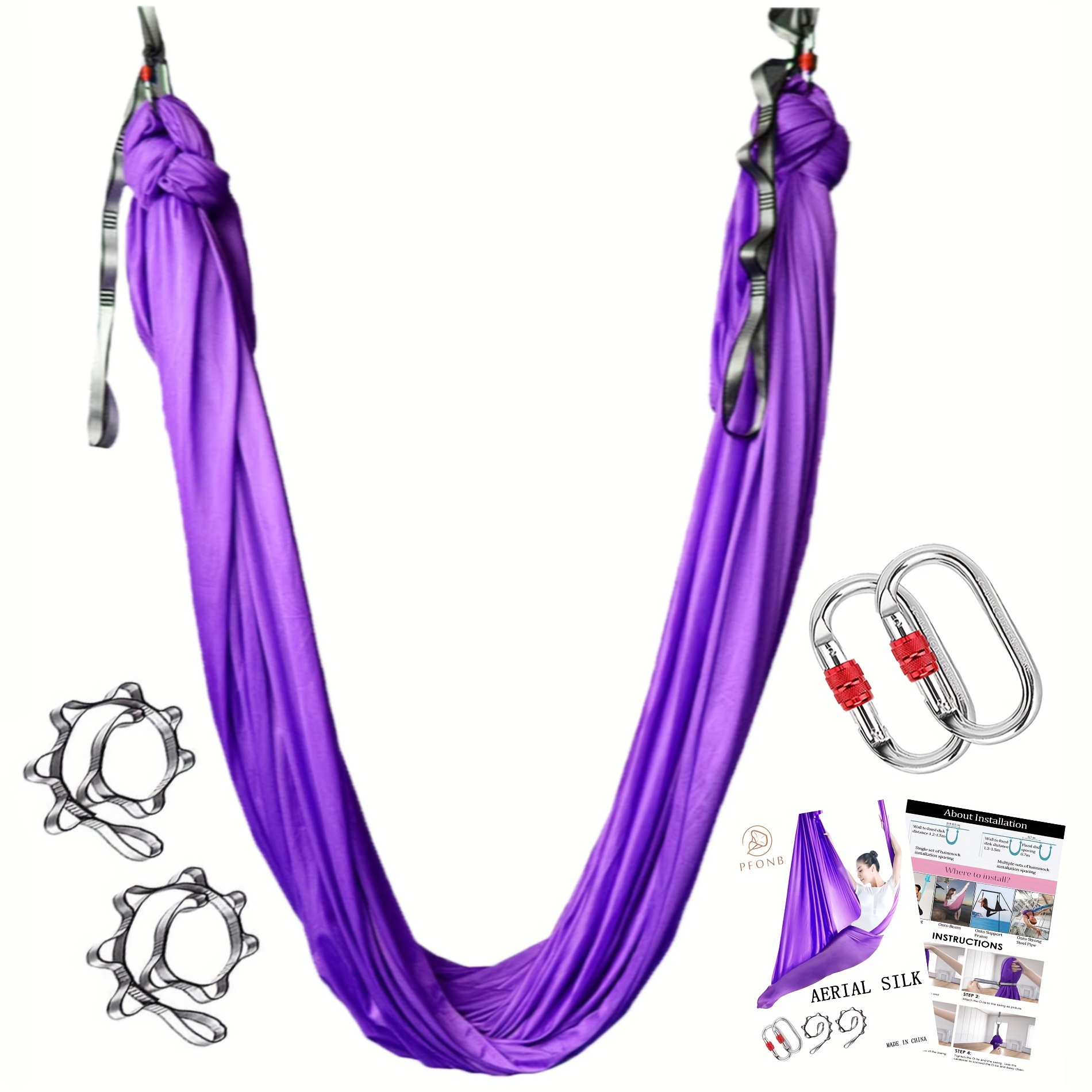 

1pc Aerial Yoga Strap, Pilates Hammock Swing For Inversion Exercises, Flexibility And Core Strength Training - Chains, Carabiners And Pose Guide Included