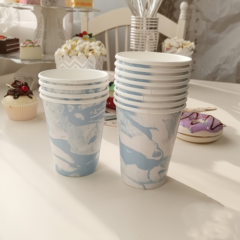 Disposable Paper Plates And Cups Decagonal Blue Smudged - Temu