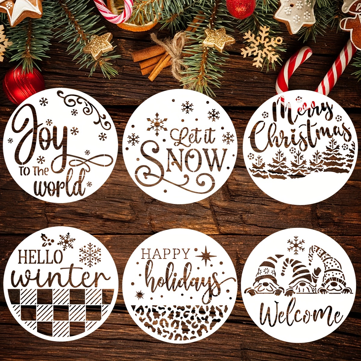 30Pcs Christmas Stencils Reusable,3x3in Small Christmas Stencil for  Painting on Wood DIY Crafts Ornaments Wood Slice