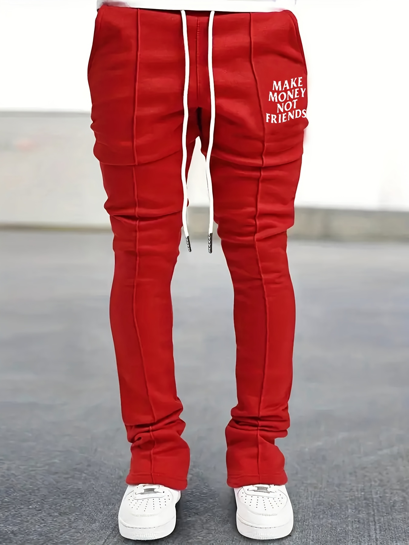 Letter Print Slim Fit Flared Joggers Men's Casual Slightly - Temu