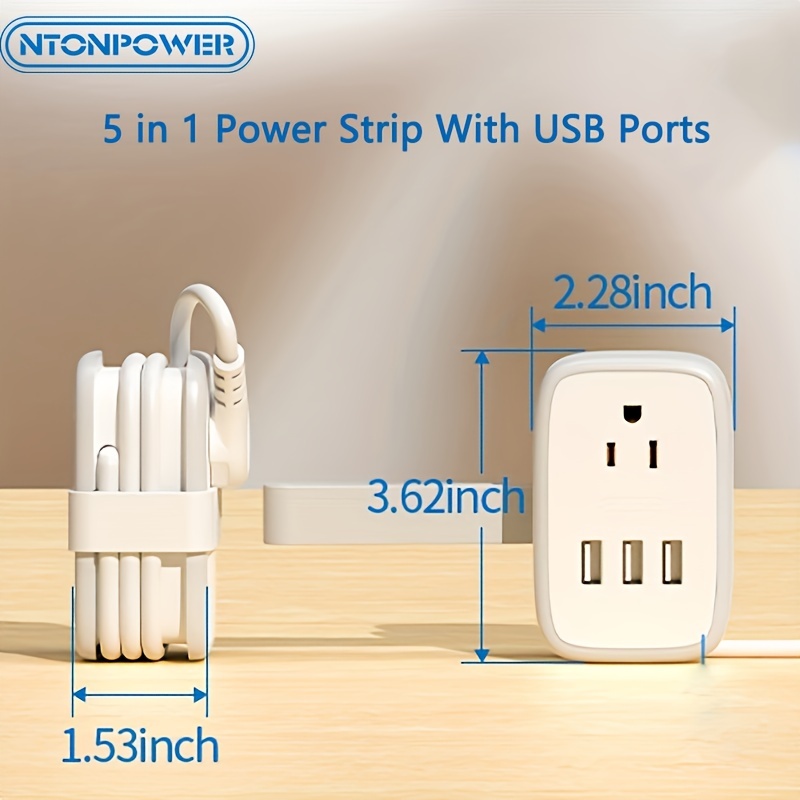 Multiprise avec USB C, 3 prises 4 ports USB (22,5 W/4,5 A), station de  chargement de bureau, prise plate, rallonge tressée de 1,5 m, protection  contre