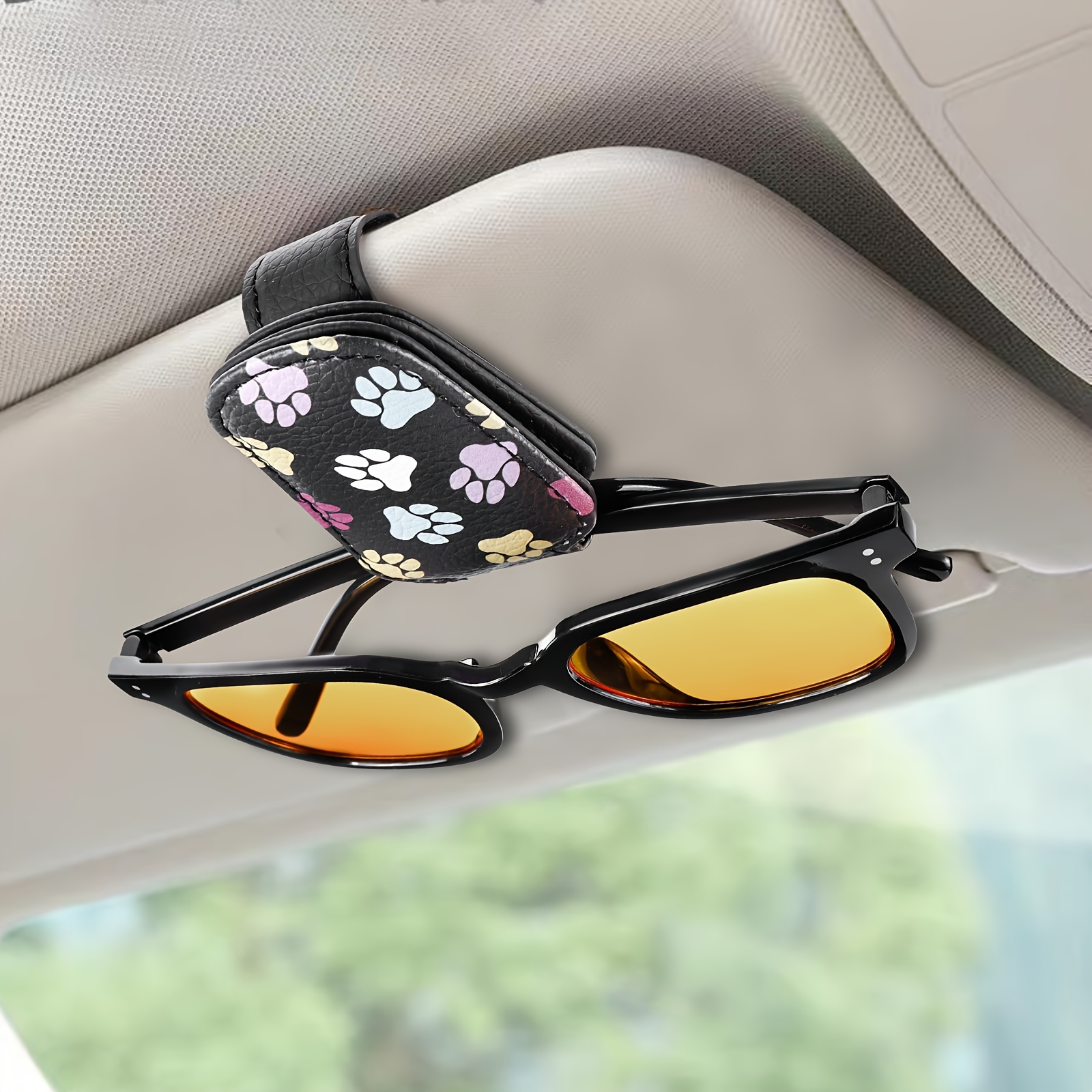 TEMU 1pc Cute Sunglasses Holders For Car, Magnetic Faux Leather Sunglasses Clip For Car Sun Visor, Car Interior Accessories