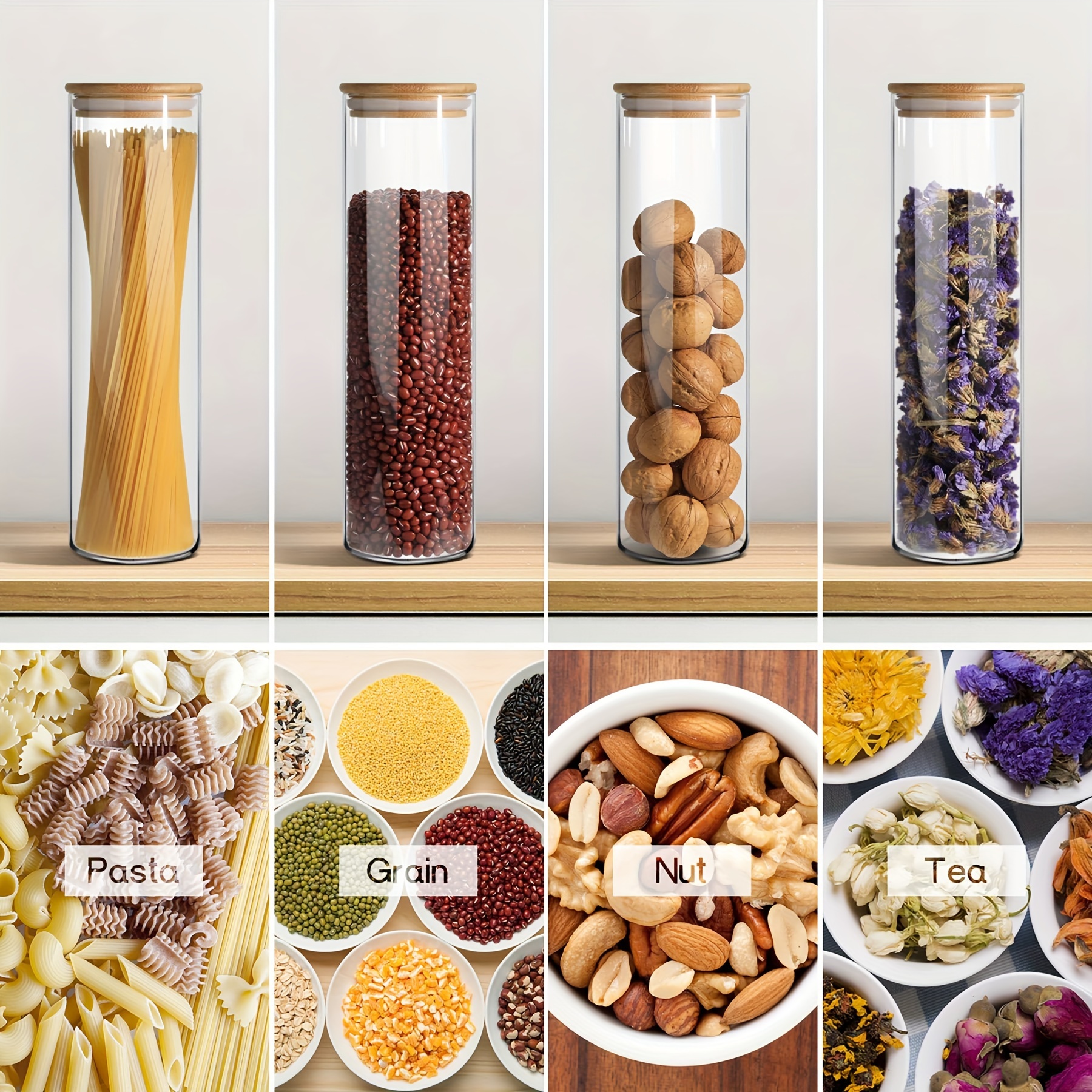 Candy Jars, Cookie Jars, Condiment Jars, Glass Storage Jars, With Bamboo  Lids, Clear Glass Food Storage Jars For Seasoning, Tea, Coffee, Spices,  Candy, For Restaurant Kitchen - Temu
