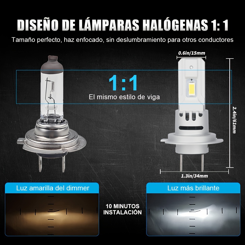 Bombillas Luz Led H7 6500k Blanco 12 Chips Csp 1:1 Tamaño - Temu
